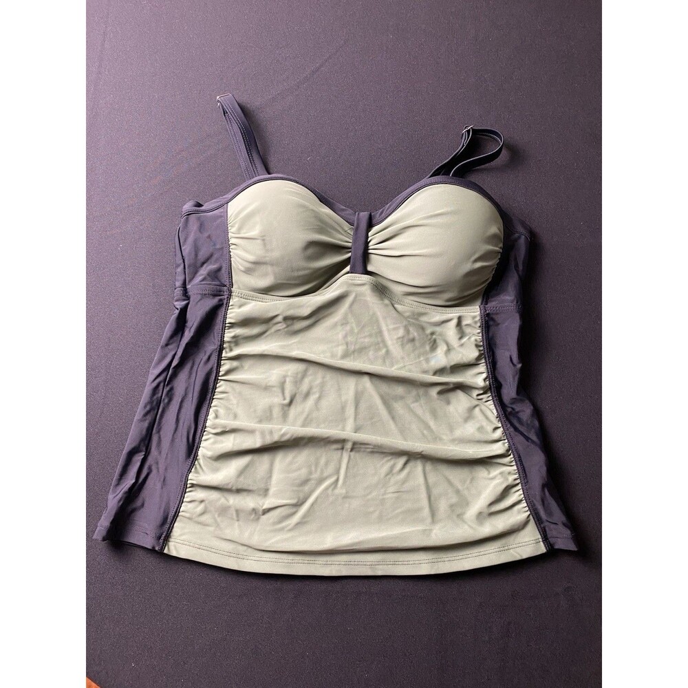 New Tankini Top L In Green Black Built In Bra Beach Tropical Swimwear G13